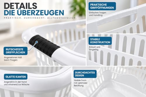 HRB Wäschekorb Plastik weiß, 40L, 59,5 x 40 x 23 cm