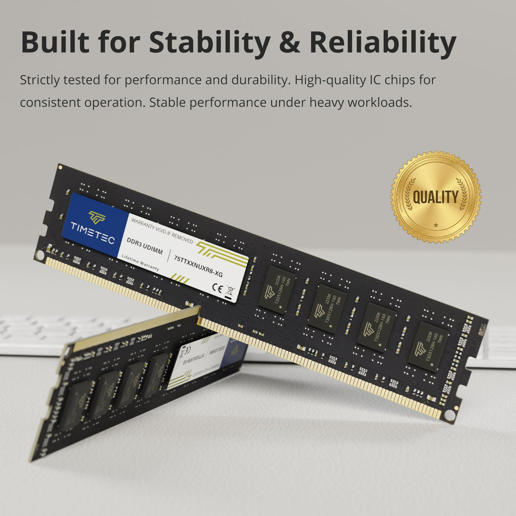 Timetec 8 GB DDR3L / DDR3L-1600 PC3L-12800 / PC3-12800 (PC3-12800U) Nicht-ECC ungepuffert 1,35 V / 1,5 V CL11 2Rx8 Dual Rank 240 Pin UDIMM Desktop-PC-Computerspeicher RAM Modul Upgrade (8 GB)