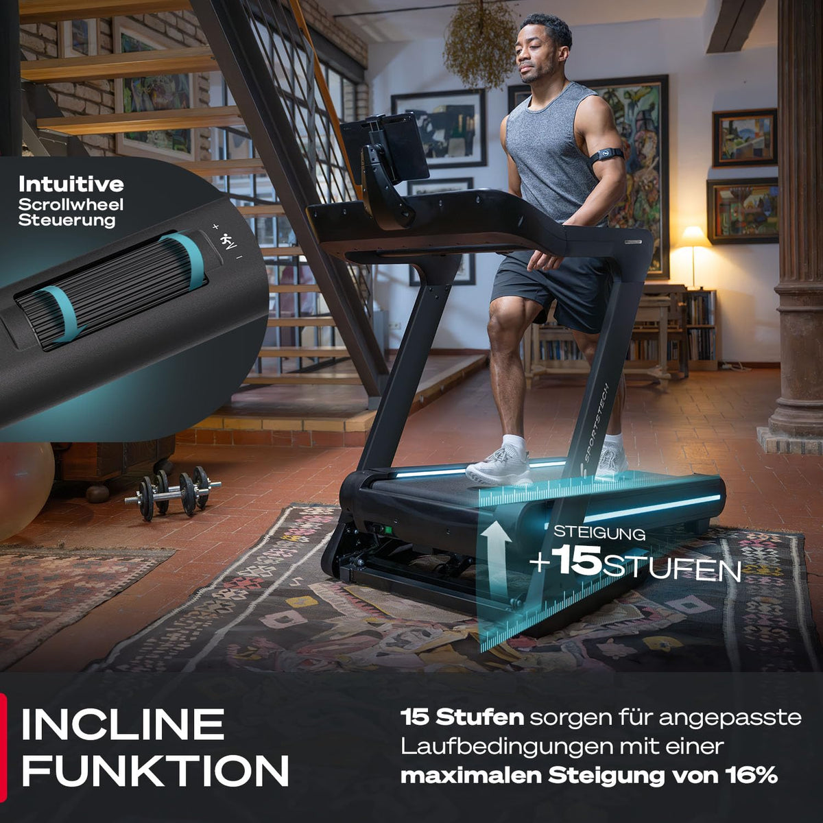 Sportstech, Laufband für Zuhause klappbar + bis zu 20 km/h sTread Lite