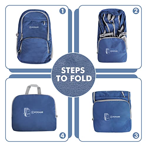 ZOMAKE Leicht Faltbarer Rucksack Packbare Backpacks 30 L,Kleiner Faltbar Wanderrucksack Wasserdicht für Damen Herren Outdoor Wandern (Marineblau)