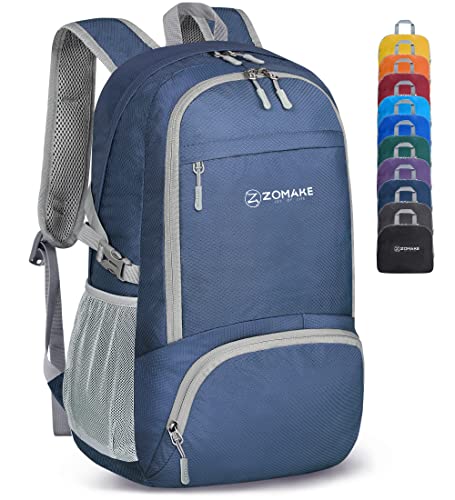 ZOMAKE Leicht Faltbarer Rucksack Packbare Backpacks 30 L,Kleiner Faltbar Wanderrucksack Wasserdicht für Damen Herren Outdoor Wandern (Marineblau)