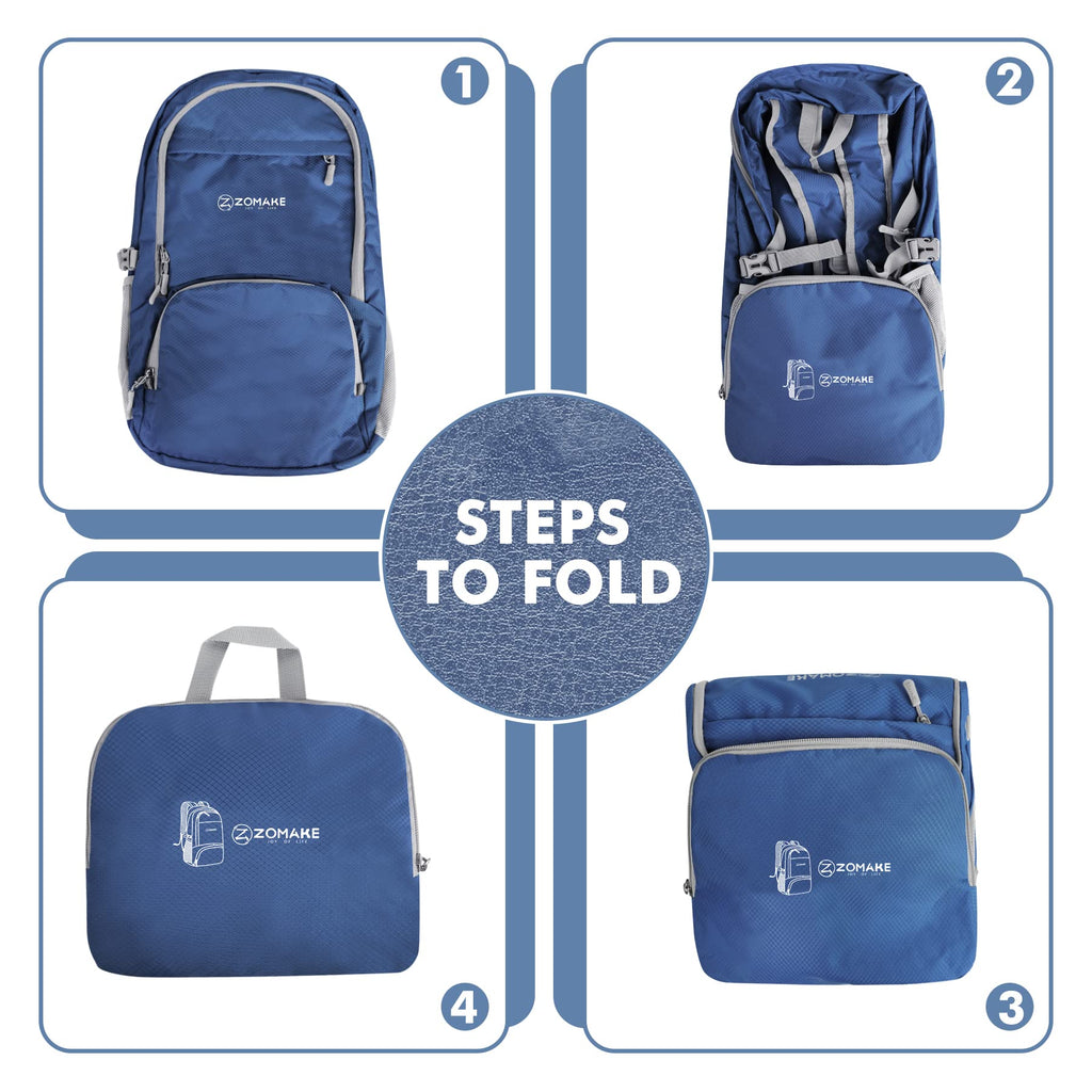 ZOMAKE Leicht Faltbarer Rucksack Packbare Backpacks 30 L,Kleiner Faltbar Wanderrucksack Wasserdicht für Damen Herren Outdoor Wandern (Marineblau)