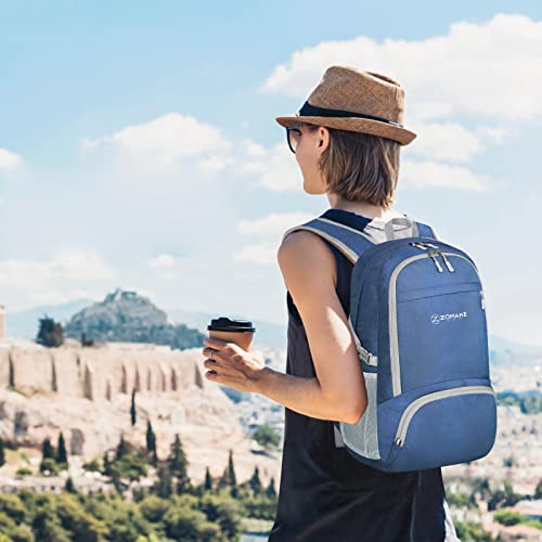 ZOMAKE Leicht Faltbarer Rucksack Packbare Backpacks 30 L,Kleiner Faltbar Wanderrucksack Wasserdicht für Damen Herren Outdoor Wandern (Marineblau)