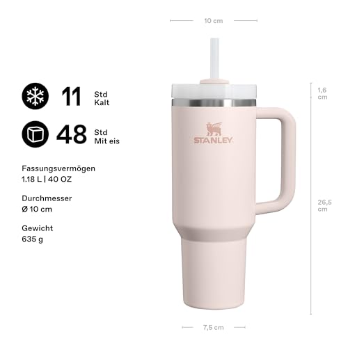STANLEY 1913 Quencher H2.0 Flowstate Trinkflasche Mit Strohhalm 1.2L - Thermobecher Kühlt 11 Stunden - 48 Stunden Eisgekühlt - Spülmaschinenfest - Thermosflasche BPA Frei - Edelstahl - Rose