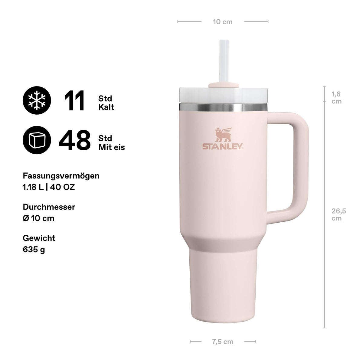 STANLEY 1913 Quencher H2.0 Flowstate Trinkflasche Mit Strohhalm 1.2L - Thermobecher Kühlt 11 Stunden - 48 Stunden Eisgekühlt - Spülmaschinenfest - Thermosflasche BPA Frei - Edelstahl - Rose
