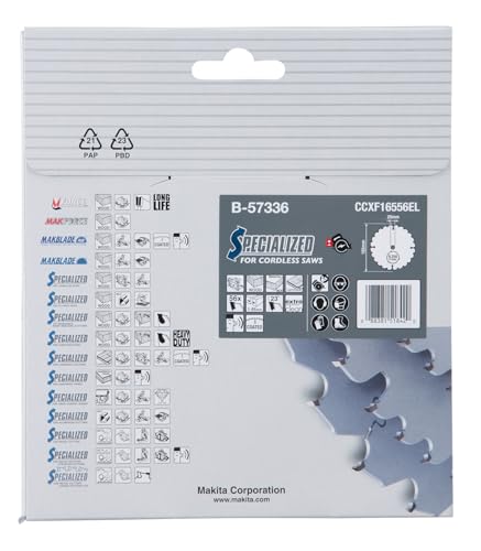 Makita B-57336 EFFICUT Kreissägeblatt Ø 165 x 1,45 x 20 mm, 56 Zähne, 23° Zahnwinkel, sehr saubere und schnelle Schnitte in Holz, MDF, Laminat, für Akku-Handkreissägen