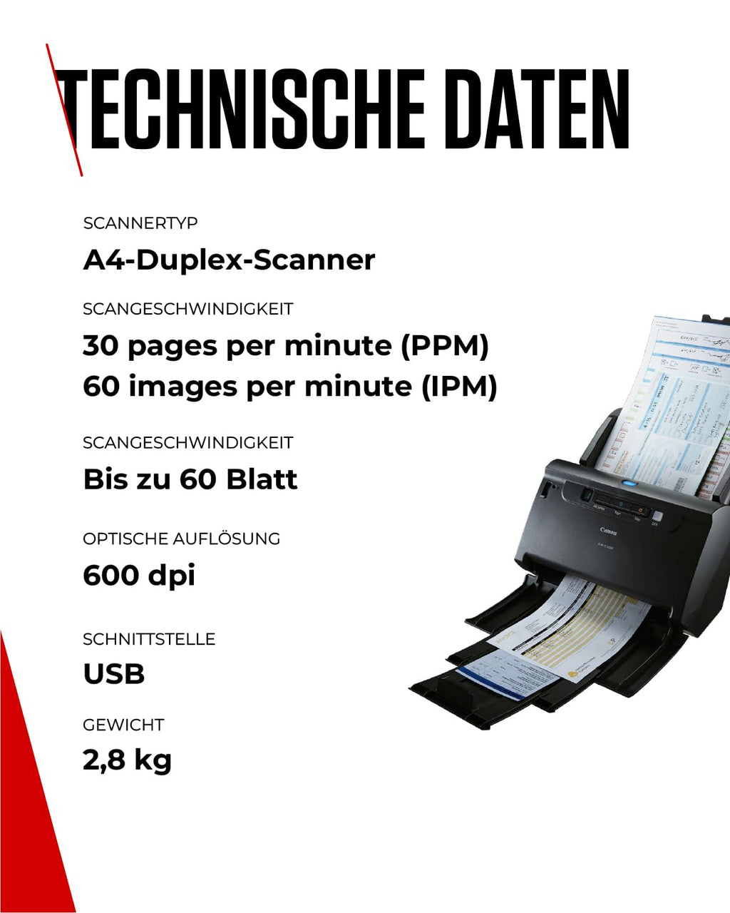 Canon imageFORMULA DR-C230 Duplex-Dokumentenscanner für Büro