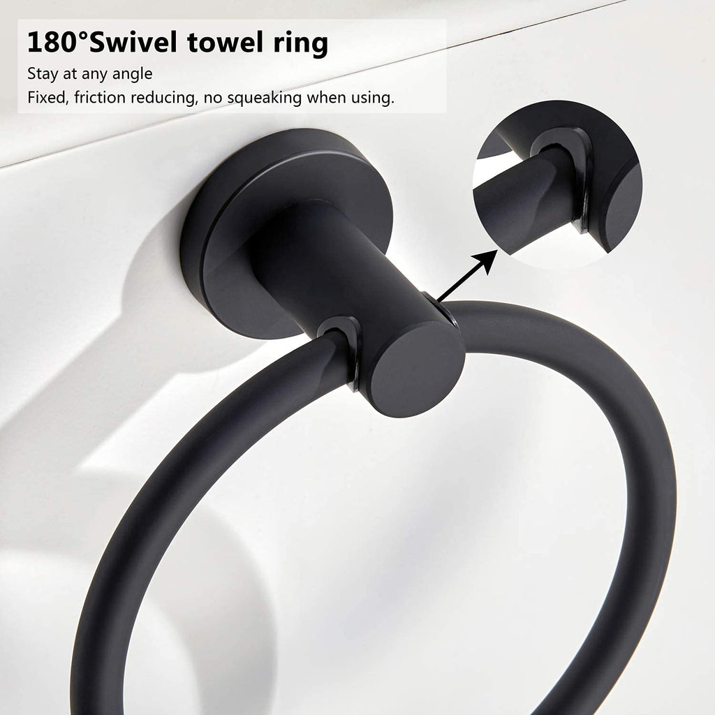 BGL Schwarzer Handtuchring zur Wandmontage, Edelstahl 304 Gummi rund Handtuchhalter für Badezimmer