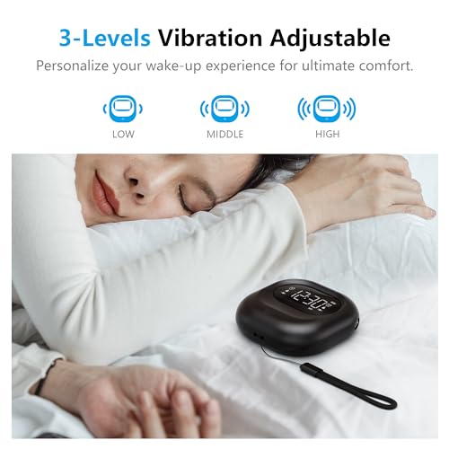 Vibrationswecker für Schwerschläfer, Wiederaufladbarer Lauter Wecker mit Tastensperre-Funktion, Wochentags-/Wochenend-Doppelalarm, Tragbare Reisewecker für Langschläfer, Digitale Mini Vibrationsalarm