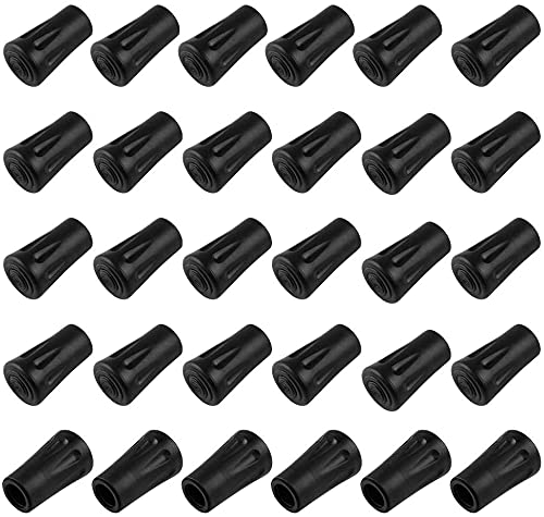 30 Stück Wanderstöcker Gummipuffer, Ersatzteile Pads für Nordic Walking Stöcke Wanderstöcke Trekkingstöcke 12mm Durchmesser Ersatzfüße geeignet für Asphalt, Kies und Gebirge (Schwarz)
