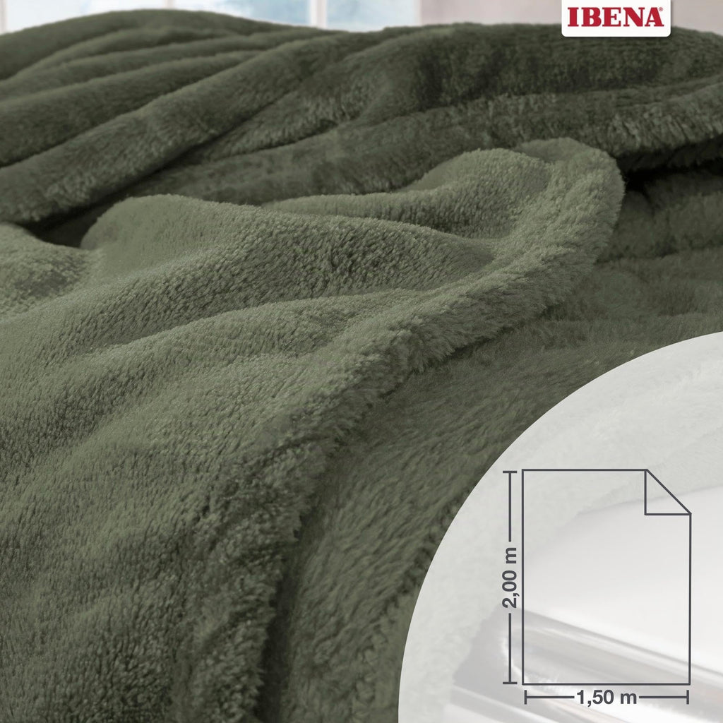 Ibena Kuscheldecke Olbia 150x200 cm - flauschig, warm & waschbar, Fleecedecke Oliv einfarbig