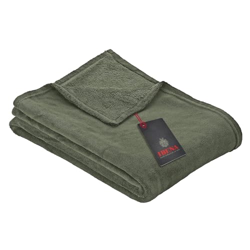 Ibena Kuscheldecke Olbia 150x200 cm - flauschig, warm & waschbar, Fleecedecke Oliv einfarbig