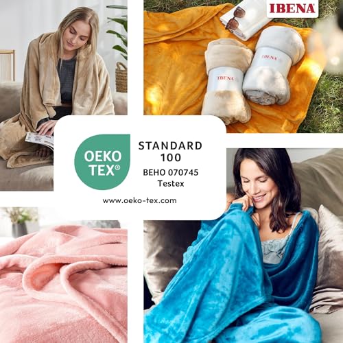 Ibena Kuscheldecke Olbia 150x200 cm - flauschig, warm & waschbar, Fleecedecke Oliv einfarbig