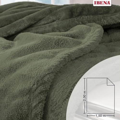 Ibena Kuscheldecke Olbia 150x200 cm - flauschig, warm & waschbar, Fleecedecke Oliv einfarbig