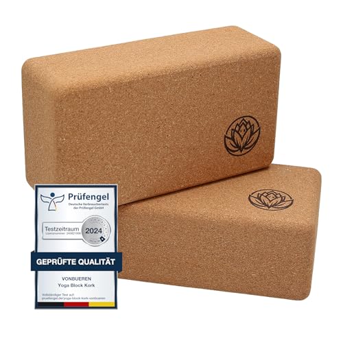 VonBueren Yoga Block Kork, Yoga Block, 22 x 12 x 7,5 cm, Yogablock