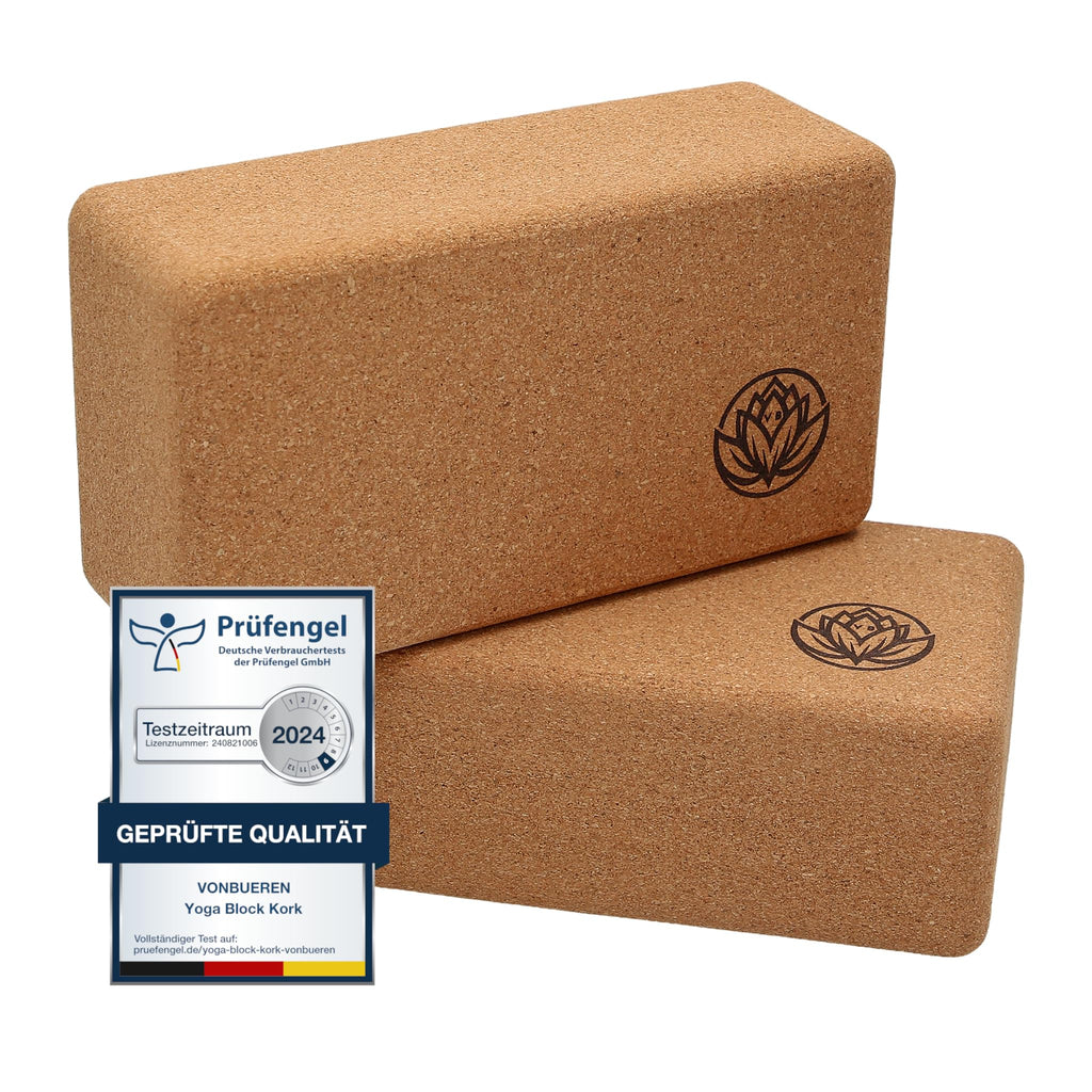 VonBueren Yoga Block Kork, Yoga Block, 22 x 12 x 7,5 cm, Yogablock