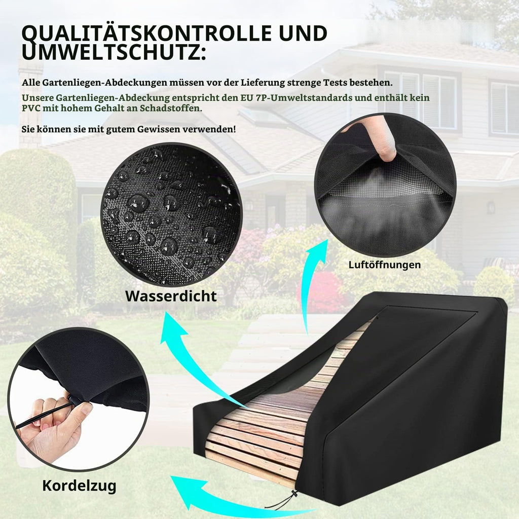 Abdeckung für Gartenliege, 420D Oxford-Stoff Waldsofa, Wasserdicht, Winddicht, Holzliege Geschwungen (205x185x130cm)
