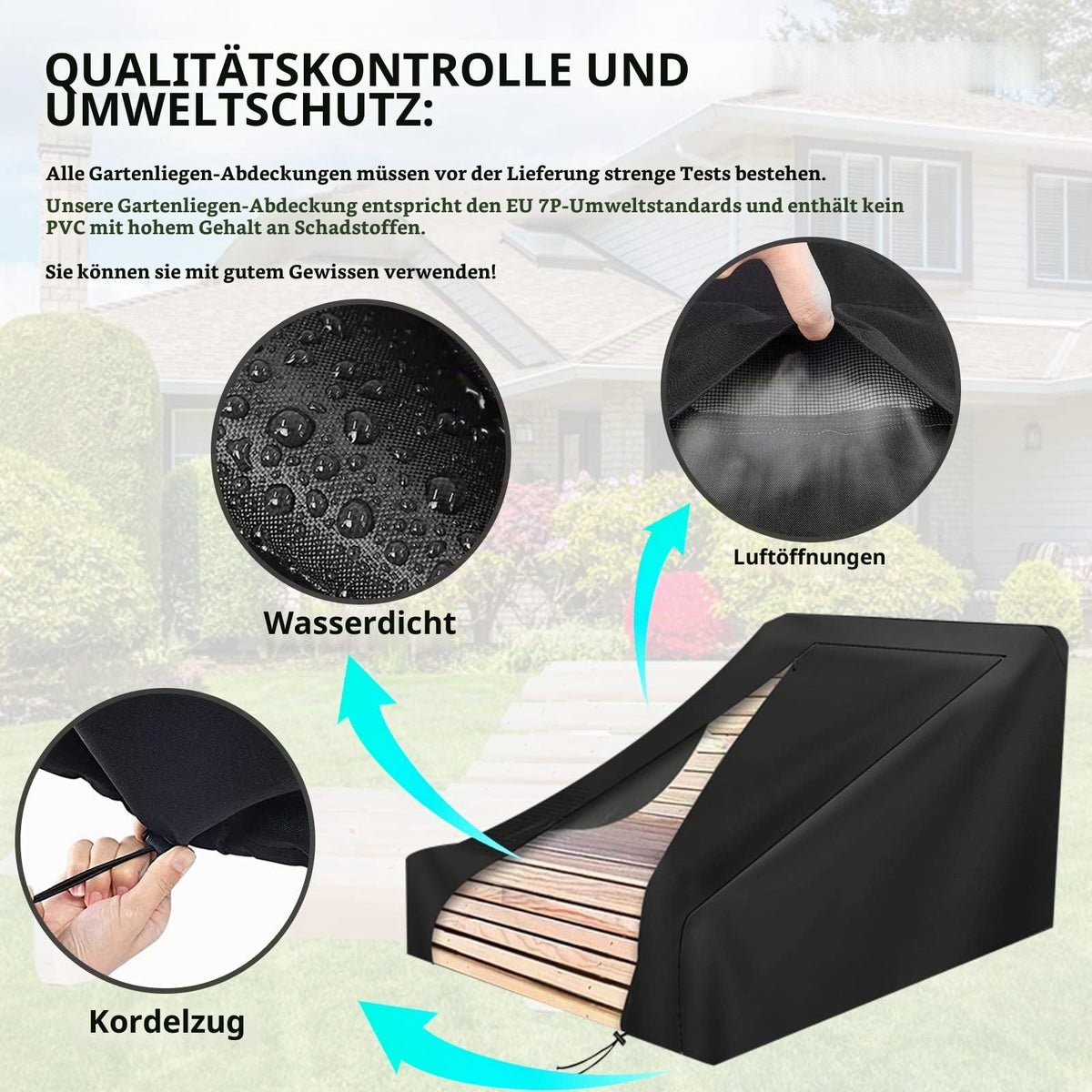 Abdeckung für Gartenliege, 420D Oxford-Stoff Waldsofa, Wasserdicht, Winddicht, Holzliege Geschwungen (205x185x130cm)