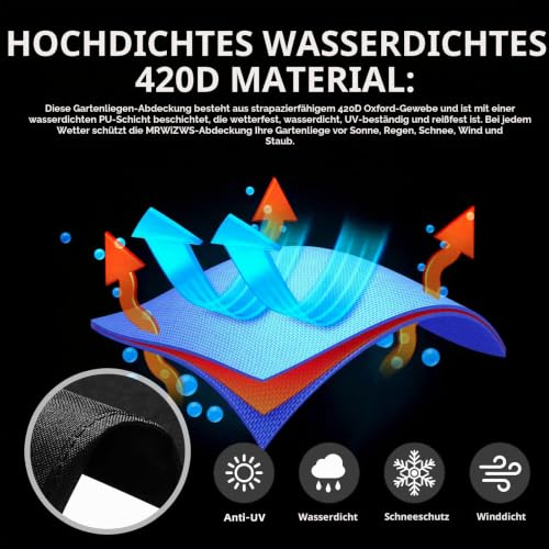 Abdeckung für Gartenliege, 420D Oxford-Stoff Waldsofa, Wasserdicht, Winddicht, Holzliege Geschwungen (205x185x130cm)