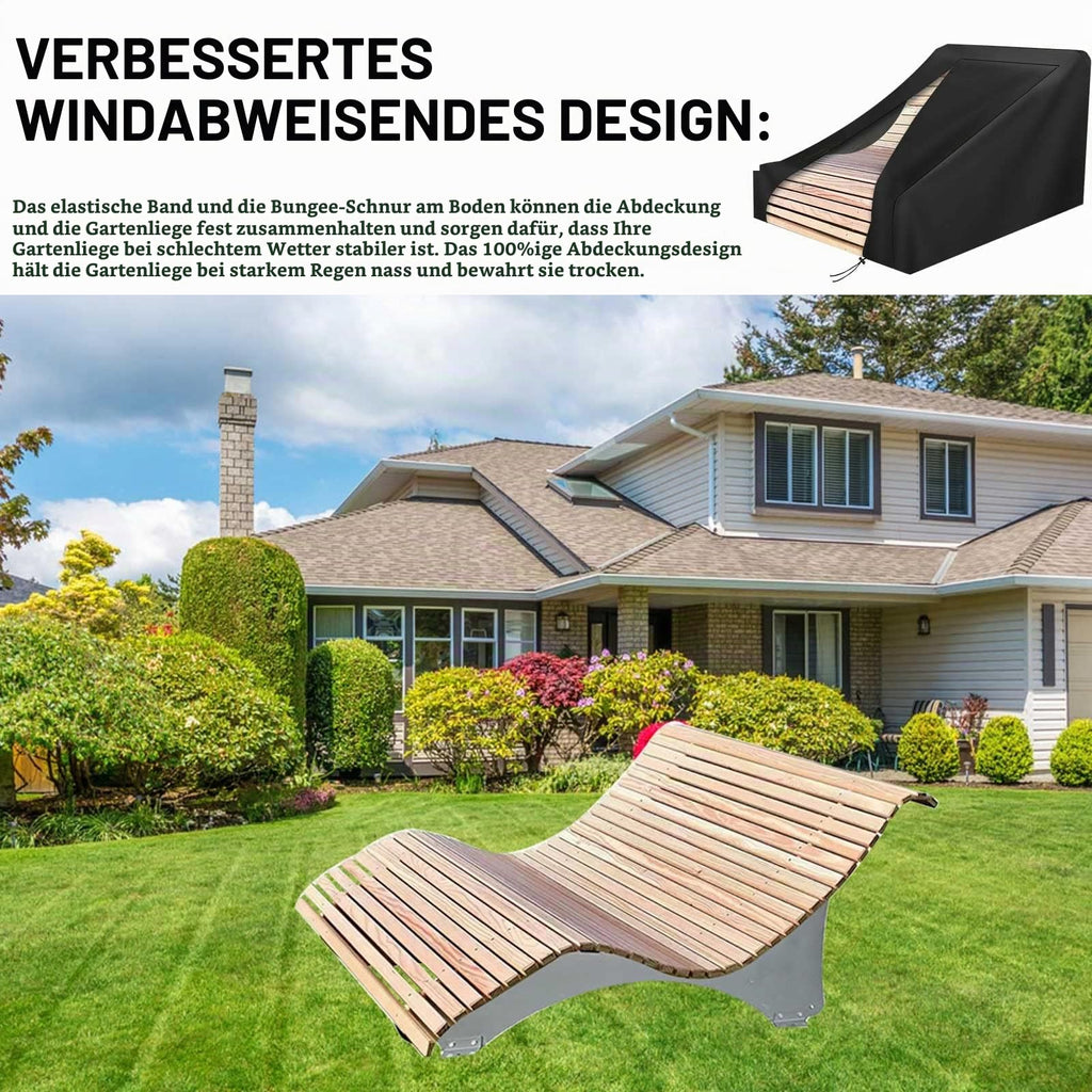 Abdeckung für Gartenliege, 420D Oxford-Stoff Waldsofa, Wasserdicht, Winddicht, Holzliege Geschwungen (205x185x130cm)