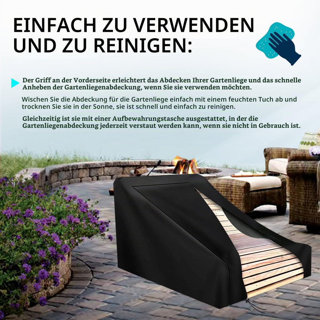 Abdeckung für Gartenliege, 420D Oxford-Stoff Waldsofa, Wasserdicht, Winddicht, Holzliege Geschwungen (205x185x130cm)