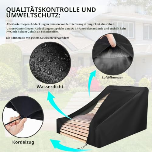 Abdeckung für Gartenliege, 420D Oxford-Stoff Waldsofa, Wasserdicht, Winddicht, Holzliege Geschwungen (205x185x130cm)
