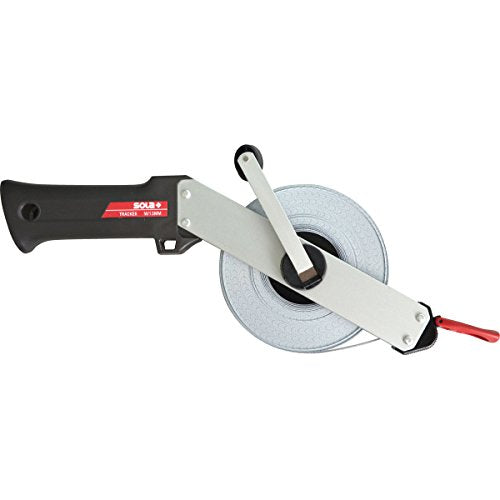 SOLA TRACKER R - Maßband 30m / 13mm - Stahlband, weiss lackiert mit mm Skala - Genauigkeitsklasse II - Bandmaß mit Multifunktions-Endhaken - Metermaß Länge - 20m, 30m, 50m