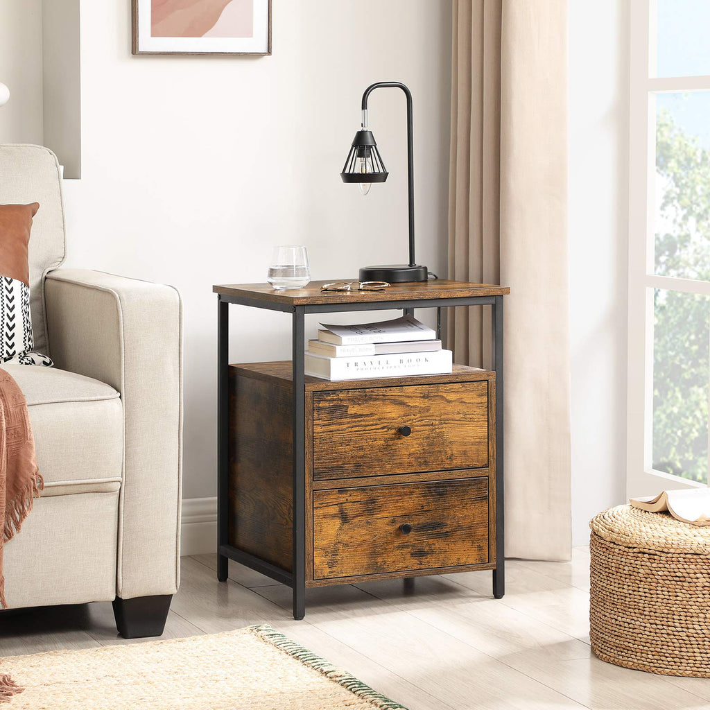 VASAGLE Nachttisch Boxspringbett, mit 2 Schubladen und offenem Fach