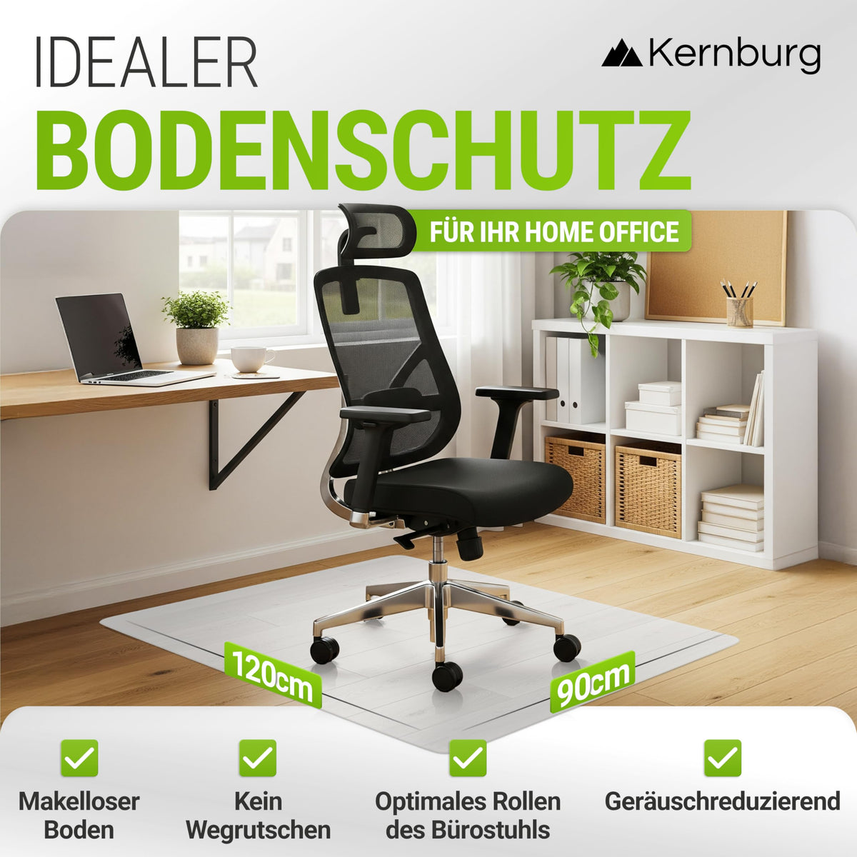 Bodenschutzmatte für Bürostühle 90x120 cm transparent, rutschfest