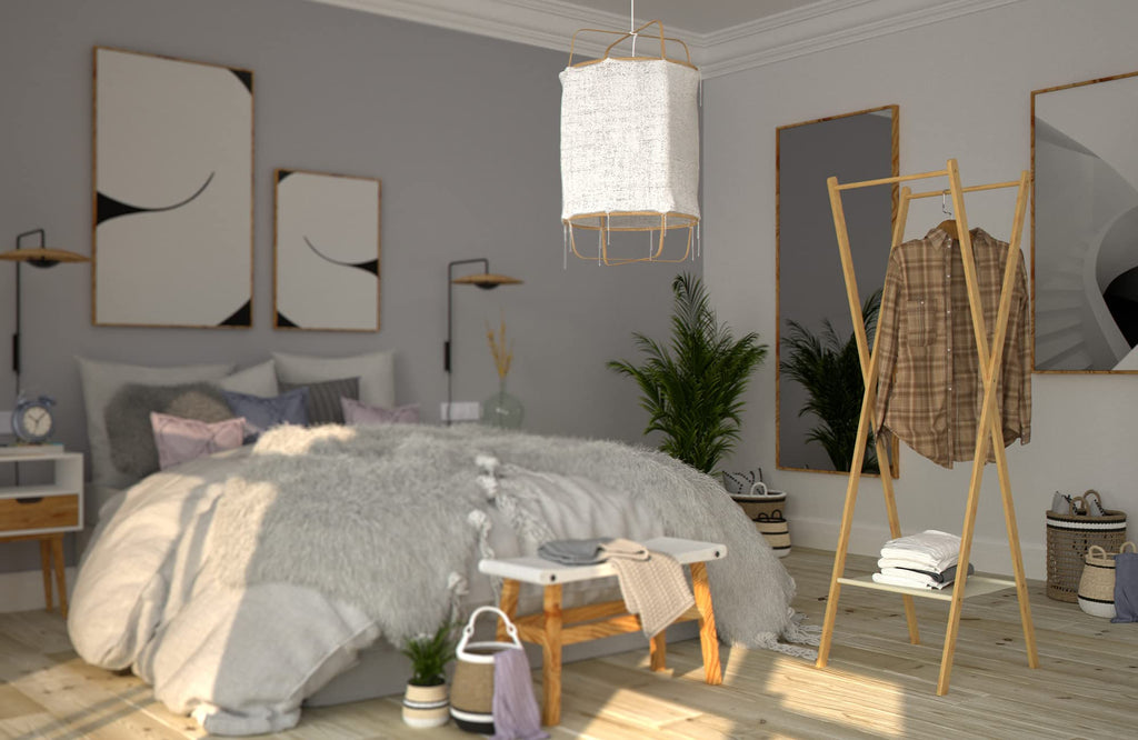 Relaxdays Kleiderständer aus Bambus HBT: 155,5 x 50 x 57,5 cm Garderobenständer mit praktischer Schuhablage platzsparend klappbar als Wäscheständer und Garderobe mit 2 Kleiderstangen aus Holz, natur