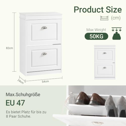 SoBuy Schuhschrank schmal hoch mit 2 Klappen 54x82x24cm für Flur