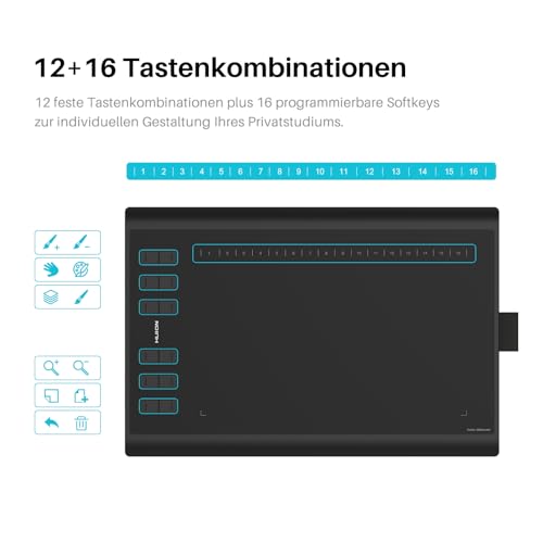 HUION Inspiroy H1060P Grafiktablett, 10x6.25 Zoll, 12 Hotkeys