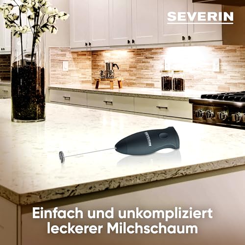 Severin Milchaufschäumer Stab, kompakter Milchschäumer aus Edelstahl, elektrischer Milchaufschäumer mit Batteriebetrieb und einfacher Handhabung, inkl. 2 Batterien, schwarz, SM 3590