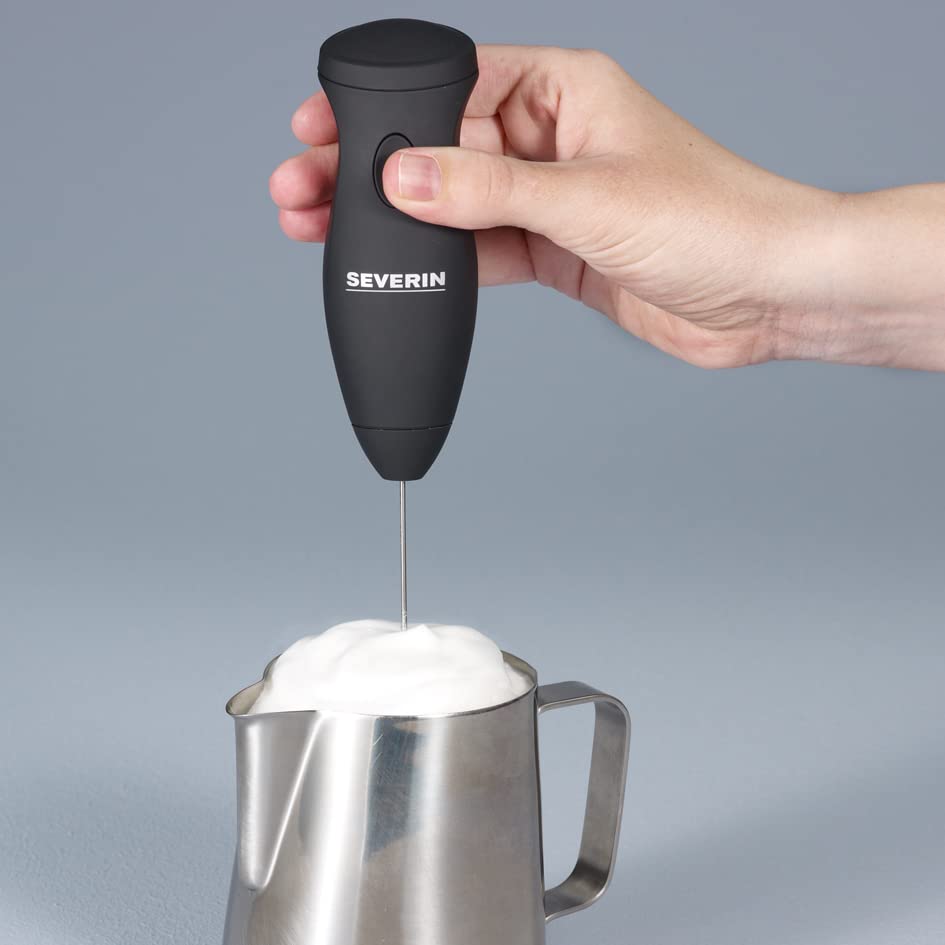 Severin Milchaufschäumer Stab, kompakter Milchschäumer aus Edelstahl, elektrischer Milchaufschäumer mit Batteriebetrieb und einfacher Handhabung, inkl. 2 Batterien, schwarz, SM 3590