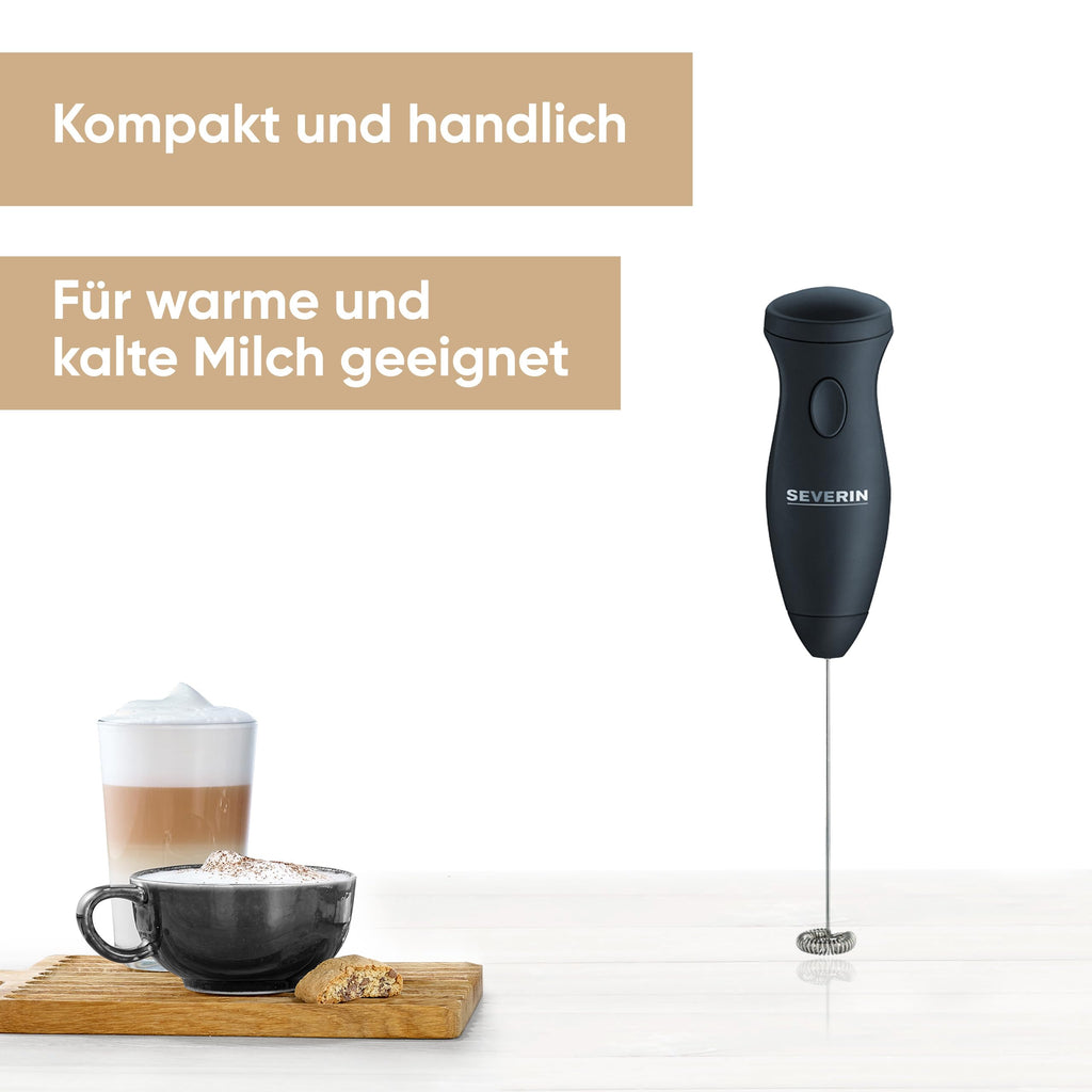 Severin Milchaufschäumer Stab, kompakter Milchschäumer aus Edelstahl, elektrischer Milchaufschäumer mit Batteriebetrieb und einfacher Handhabung, inkl. 2 Batterien, schwarz, SM 3590