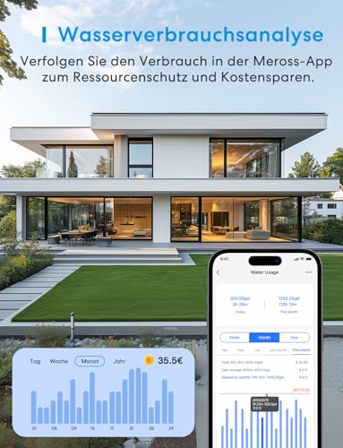 Meross Bewässerungscomputer WLAN | Hub MSH450/MSH400 Erforderlich | Automatische Bewässerung - APP Steuerung | Regenverzögerung & Wasserverbrauchsmonitor | kompatibel mit HomeKit, Alexa & Google Home