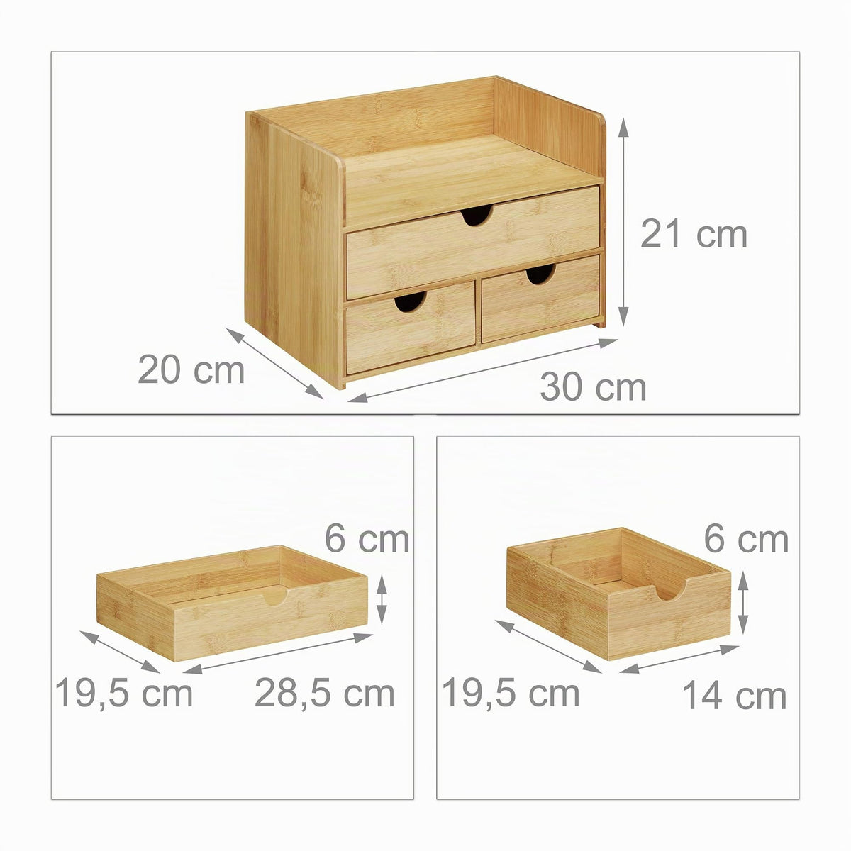 Relaxdays Organizer, Bambus Briefablage, Schubladen für Büro Utensilien, Ordnungssystem Schreibtisch, Natur, H x B x T: ca. 21 x 30 x 20 cm, Hellbraun