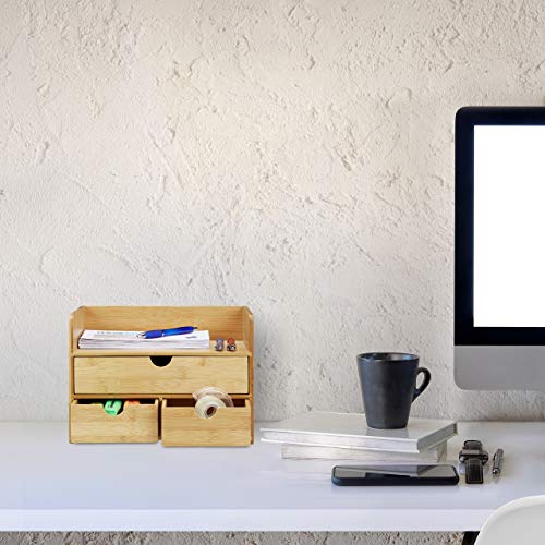 Relaxdays Organizer, Bambus Briefablage, Schubladen für Büro Utensilien, Ordnungssystem Schreibtisch, Natur, H x B x T: ca. 21 x 30 x 20 cm, Hellbraun