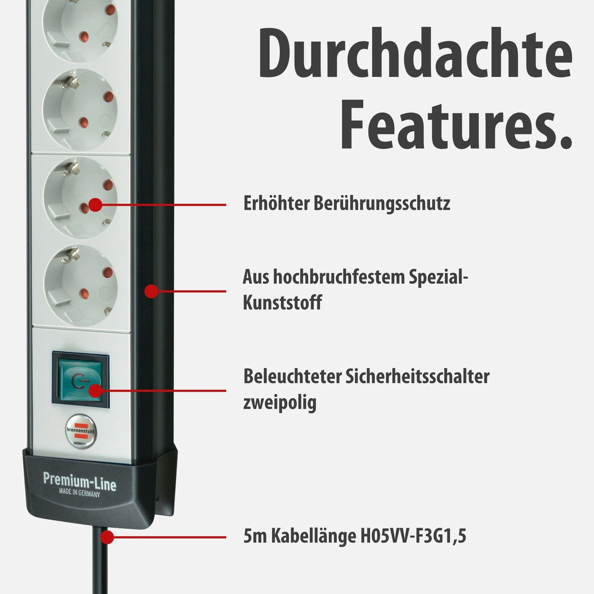 Brennenstuhl Premium-Line Steckdosenleiste 6-Fach, 5m
