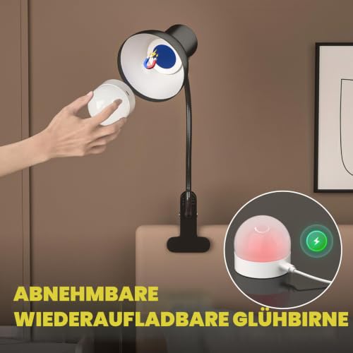 Klemmlampe Bett mit Fernbedienung, Wiederaufladbare Leselampe Bett, 15 Farben 10 Helligkeitsstufen, Flexible Klemmleuchten für Kinderzimmer, Camping, RGB-Stimmungsbeleuchtung