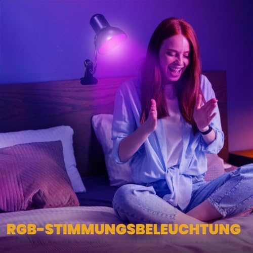 Klemmlampe Bett mit Fernbedienung, Wiederaufladbare Leselampe Bett, 15 Farben 10 Helligkeitsstufen, Flexible Klemmleuchten für Kinderzimmer, Camping, RGB-Stimmungsbeleuchtung