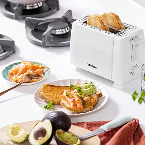 Tristar Toaster, 650 W, 2 Scheiben, 6 Bräunungsstufen, Brötchenaufsatz, Weiß [BR-1009]