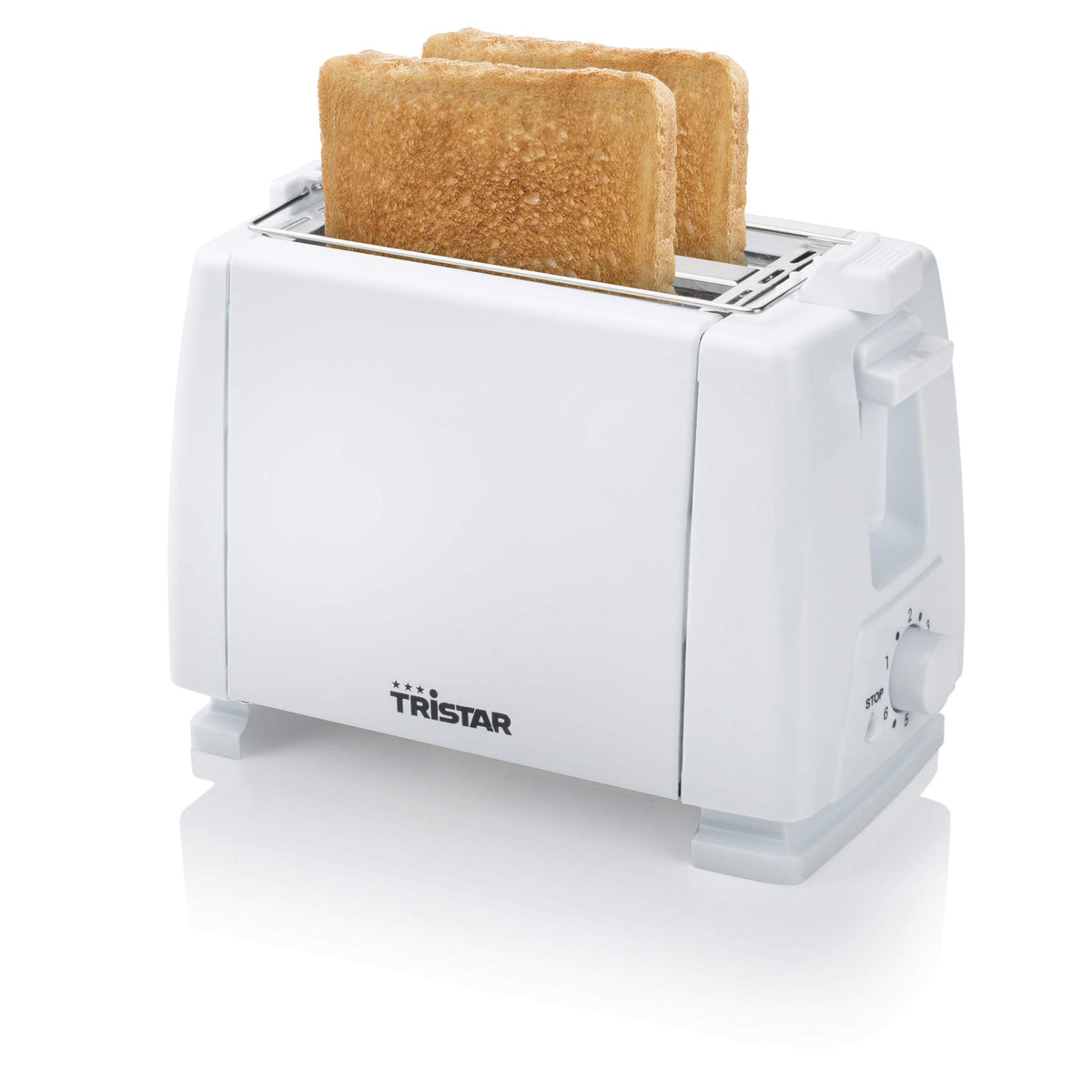 Tristar Toaster, 650 W, 2 Scheiben, 6 Bräunungsstufen, Brötchenaufsatz, Weiß [BR-1009]