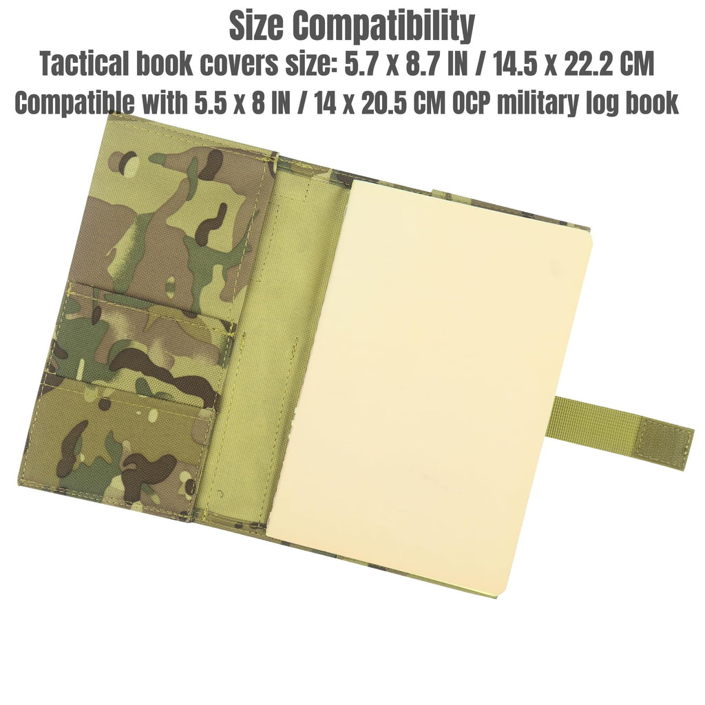 5,5 x 8 Zoll Militär-taktischer Notizbuch-Einband, strapazierfähiges Oxford-Gewebe mit MOLLE/Patch-Panel, Kartentaschen und Stifthalter, passend für Feldnotizen (Black)