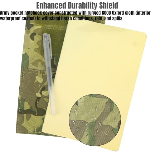 5,5 x 8 Zoll Militär-taktischer Notizbuch-Einband, strapazierfähiges Oxford-Gewebe mit MOLLE/Patch-Panel, Kartentaschen und Stifthalter, passend für Feldnotizen (Black)