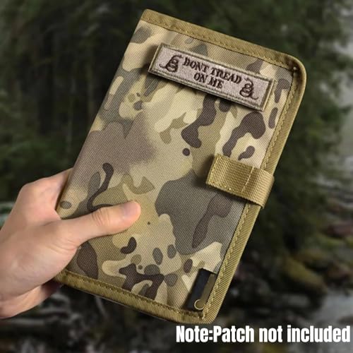 5,5 x 8 Zoll Militär-taktischer Notizbuch-Einband, strapazierfähiges Oxford-Gewebe mit MOLLE/Patch-Panel, Kartentaschen und Stifthalter, passend für Feldnotizen (Black)