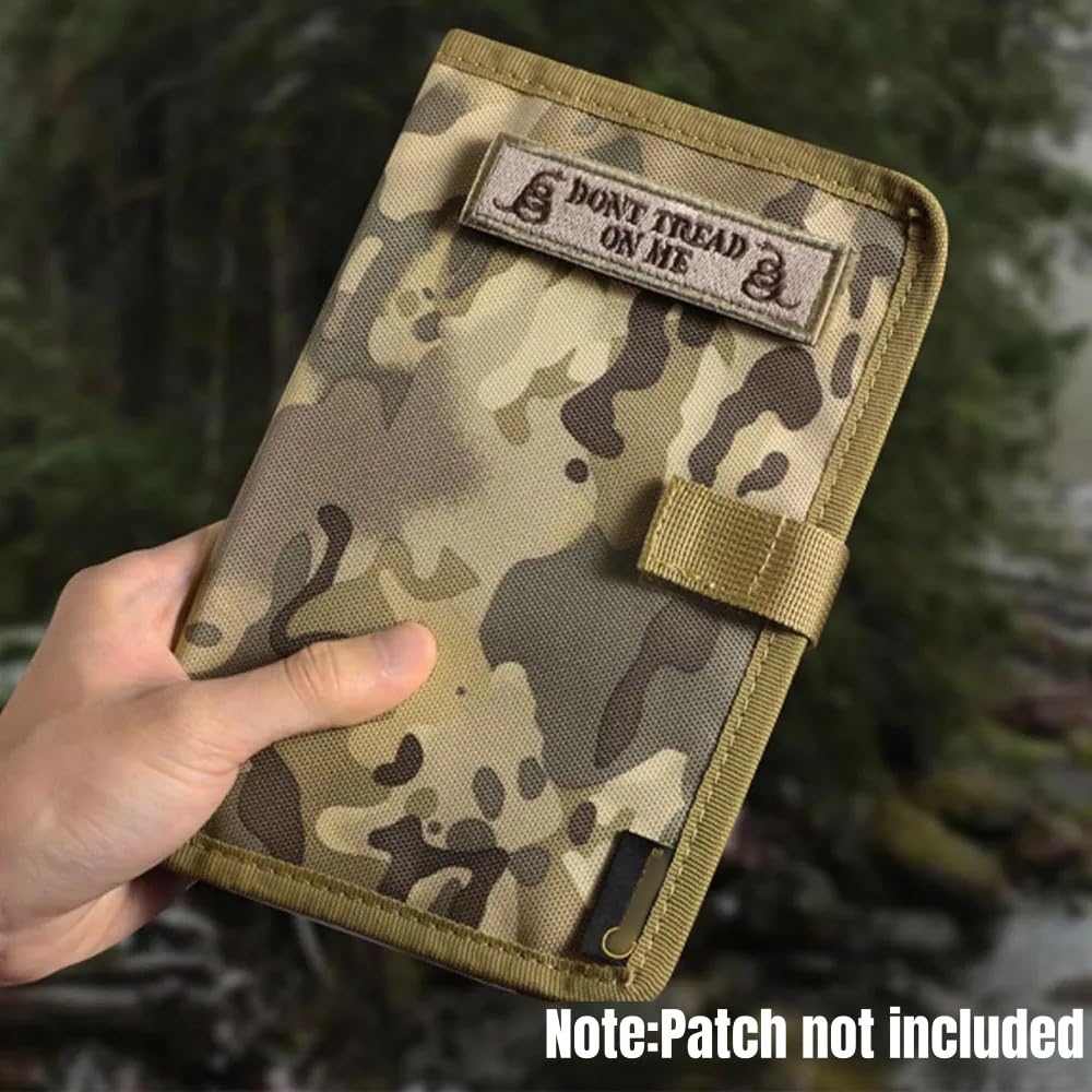 5,5 x 8 Zoll Militär-taktischer Notizbuch-Einband, strapazierfähiges Oxford-Gewebe mit MOLLE/Patch-Panel, Kartentaschen und Stifthalter, passend für Feldnotizen (Black)
