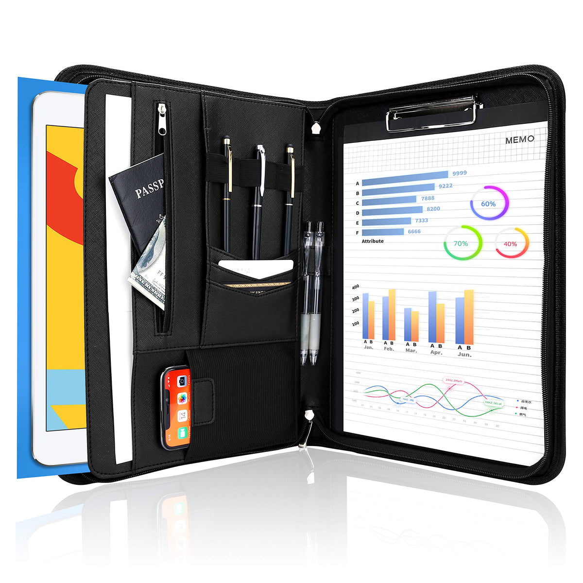ProCase A4 Schreibmappe Konferenzmappe Portfolio Dokumentenmappe -Schwarz
