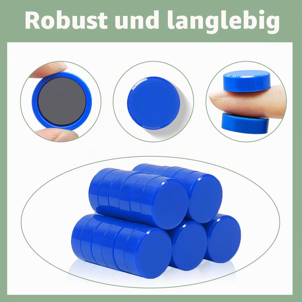 20 Stück Magnete für magnettafel - Kleine Magnete stark | Blaue Mini Runde Kühlschrankmagnete & Whiteboard Magnet | Tafelmagnete mit Starkem Halt für Pinnwand, Magnetwand, Küche & Büro