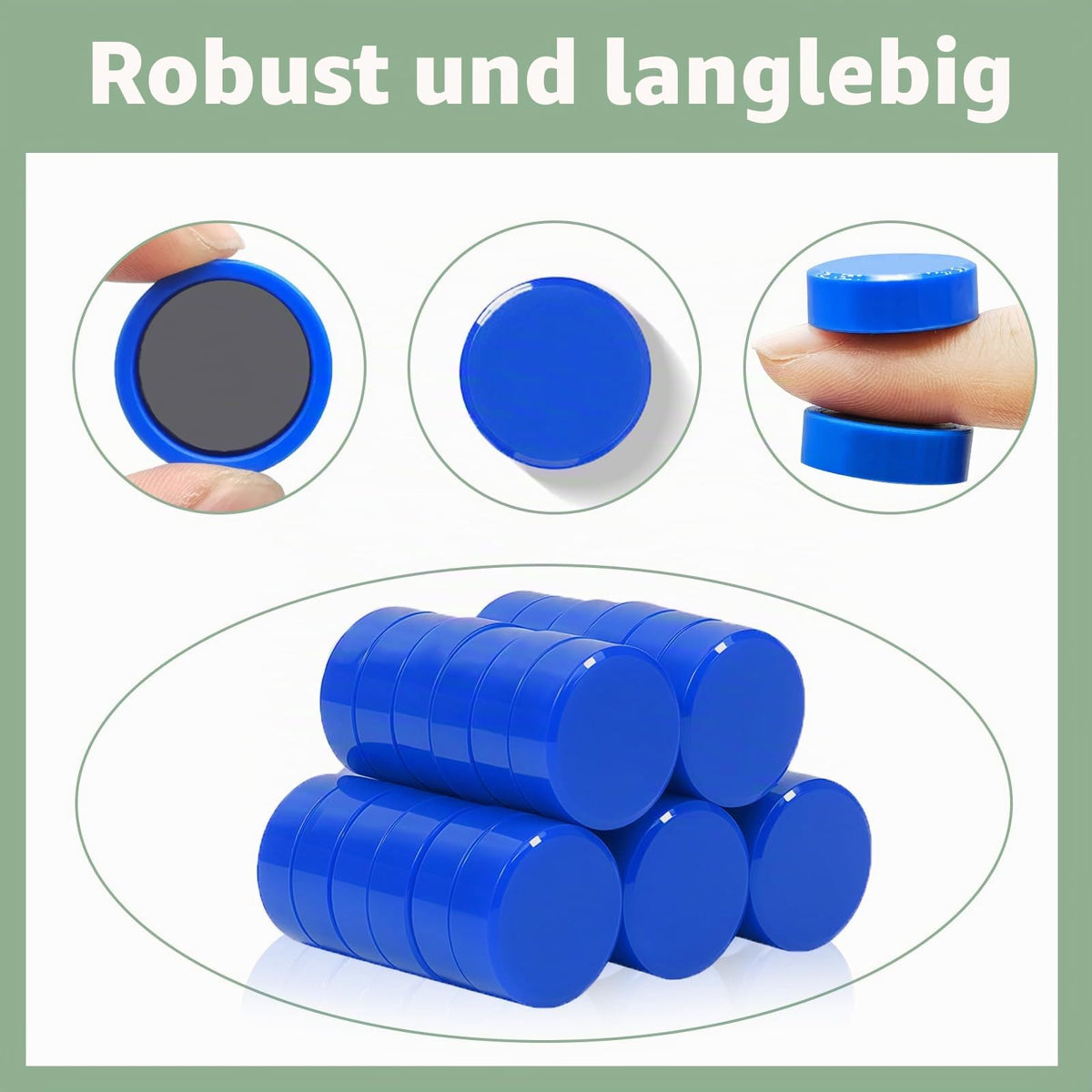 20 Stück Magnete für magnettafel - Kleine Magnete stark | Blaue Mini Runde Kühlschrankmagnete & Whiteboard Magnet | Tafelmagnete mit Starkem Halt für Pinnwand, Magnetwand, Küche & Büro